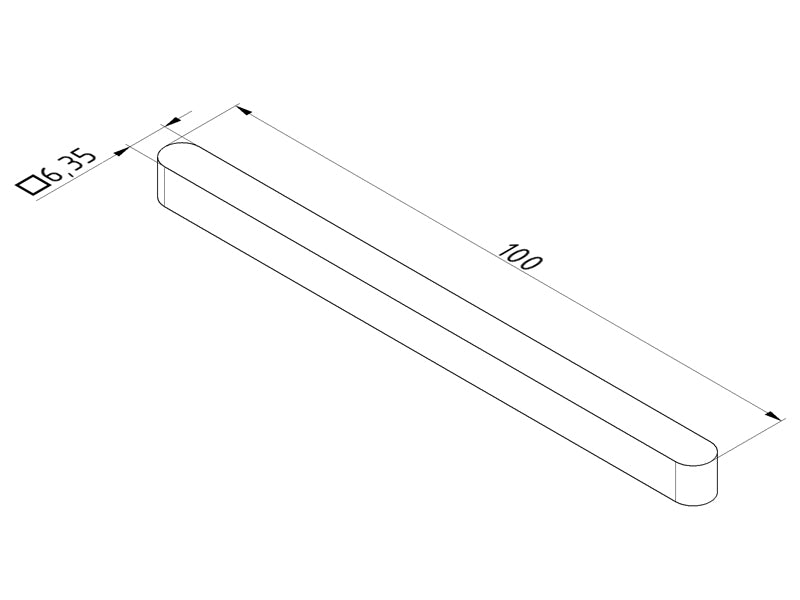 Clavette 6.35x6.35x100mm pour arbre 25.4 plein